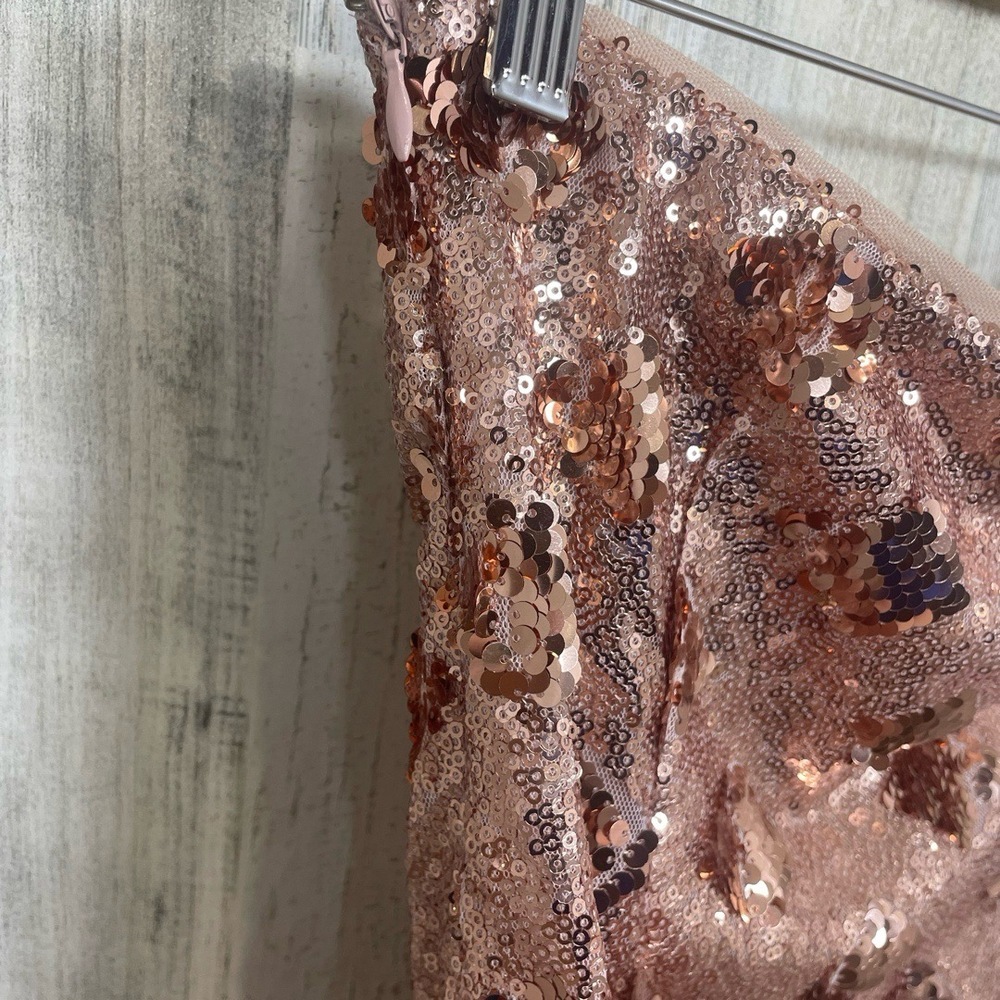 Lulus Glamorous Lifestyle Rose Gold Sequin Strapless Bodycon Dress‎ size L Party - Picture 7 of 8